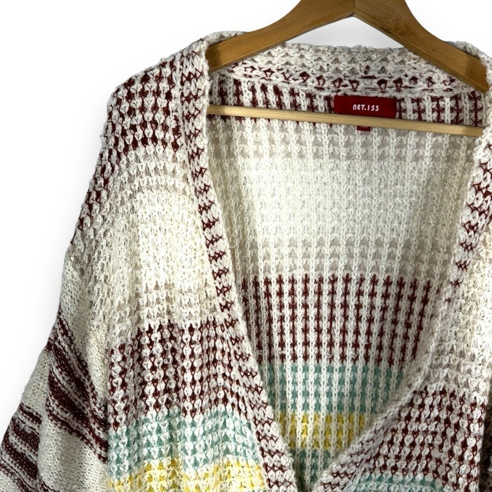 Net 153 Oversized Balloon Sleeve Open Front Cardigan, Multicolor Stripe, M/L - Picture 4 of 15